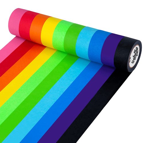 Craftzilla Colored Masking Tape – 10 Roll Multi Pack – 10 Yards x 1 Inch Each Colorful Craft Tape – Vibrant Rainbow Colored Painters Tape – Great for Arts & Crafts, Labeling and Color-Coding