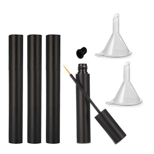 Lasenersm Matte-Black 5ml Aluminum Empty Eyeliner Tubes Refillable with 2 Mini Plastic Funnels for Eyelash Growth Liquid, False Eyelashes Glue, etc.