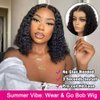 GOLFMAX Glueless Wigs Pre Cut 4X4 Lace Closure Wig Deep Wave Curly Bob 14 Inch Wet and Wavy Lace Front Human Hair Wigs With Elastic Band