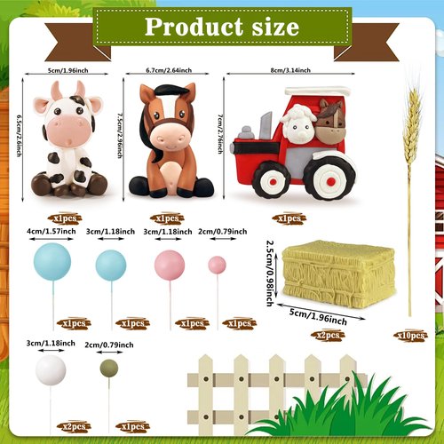 22 PCS Farm Cake Topper Cow Horse Farm Tractor Cake Decorations for Baby Shower Cow Themed Girls Boys Birthday Party Decorations Supplies (Tractor Farm)