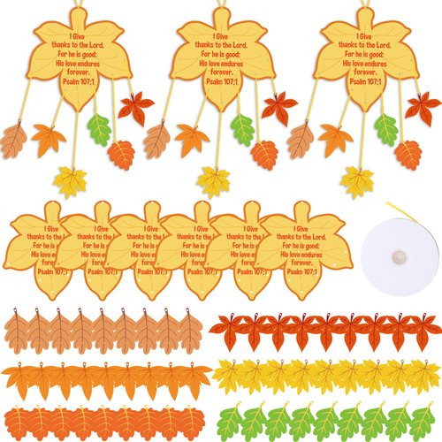 Zhanmai 30 Sets Thanksgiving Leaves Mobile Craft Kit for Kids Make Your Own Fall Thanksgiving Sunday School Craft for Toddler Classroom Autumn Thanksgiving Party Fun Home Activities