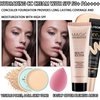 Hydrating CC Cream with Makeup Sponge,Waterproof Flawless Concealer Full Coverage BB Cream and Loose Setting Powder,Long Lasting Full Coverage Liquid Foundation for Men & Women（3 Pcs）