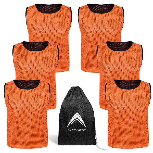 Athllete Reversible Basketball Jersey (Set of 6 + Free Carry Bag) Basketball Jerseys, Youth Basketball Jersey (Flame Orange/Black 6 Jerseys, Medium)