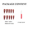 MERVF Stiletto Press on Nails Long Fake Nails All Red Almond Glue on Nails Solid Color Acrylic Nails Press ons Artificial False Nails 24pcs Glossy