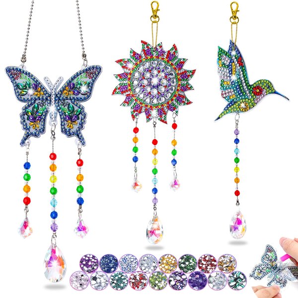 Crafts for Kids Ages 8-12, Birthday Gifts Presents for 6 7 8 9 10 11 Year Old Girls Diamond Painting Kits for Girl Toys Age 5-11 Teen Adults Wind Chimes Crystal Window Suncatcher for Home Garden Decor