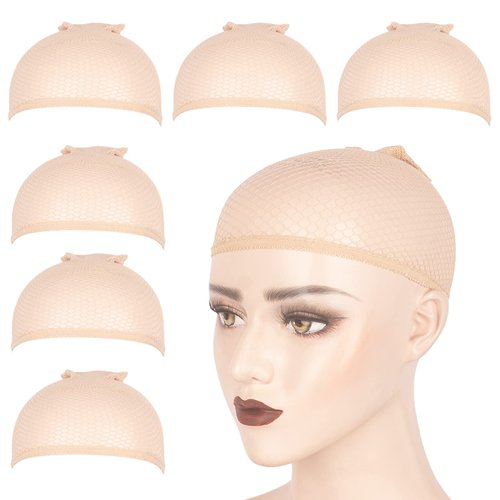 WeKen Individual Package Wig Cap, 6PCS Beige Mesh Wig Cap Net, Two End Open Mesh Net Wig Caps, Li...