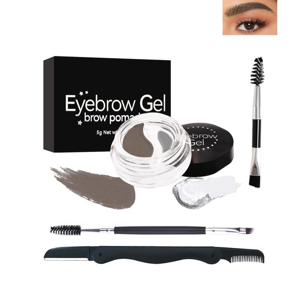 Eyebrow Gel Brow Pomade Set-2 in 1 Waterproof Tinted Brow Cream Gel Taupe & Clear Brow Setting Glue Wax,Filling & Shaping Tinted Brow Filler with Brow Brush Razor,Brow Color Makeup for Women -#03