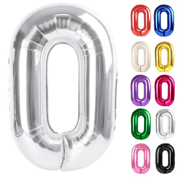 Silver Number 0 Balloon 40 Inch, 0 Balloon Numberfor 10th 20th 30th 40th 50th 60th Birthday Decorations, Silver Party Supplies for Men Women