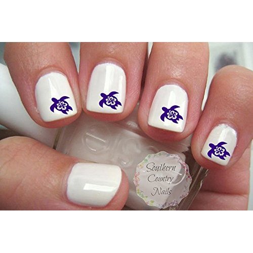 30 Sea Turtle Hibiscus Flower Purple Nail Art Decals