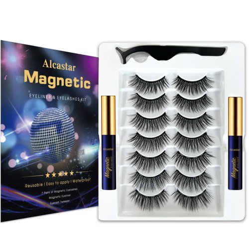 Alcastar Magnetic Eyelashes with Eyeliner Kit,Magnetic Lashes with Eyeliner Set, Magnetic Lashes with Applicator, Reusable Magnet Lash Set,Natural Look,Waterproof, Long Lasting,Cruelty-Free