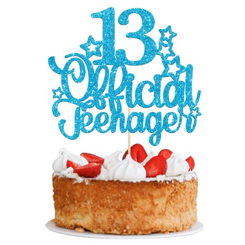 Ephlyn 1 Pack 13 Official Teenager Cake Topper Glitter Number 13 13th Birthday Cake Pick Decorations for Teen 13th Birthday Party Supplies Blue
