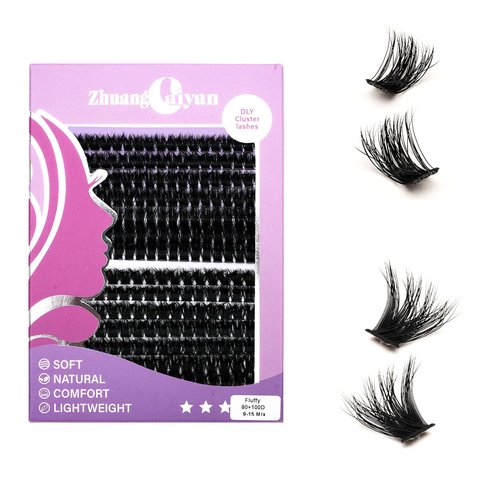 LASGOOS Cluster Lashes 280pcs 80D 100D DIY Eyelash Extension D Curl Long Soft Individual Lashes Mixed Tray Faux Mink Lash Clusters Extensions Black 9-15mm Mix Bulk Pack Wholesale