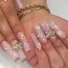 24 Pcs Pink Press on Nails Long Coffin Square - SHANRUN 3D Butterfly Glitter French Ballerina Fake Nails Press ons Nail Tips Full Cover Acrylic False Nail Art with Nail File Stick Jelly Glue on Nails