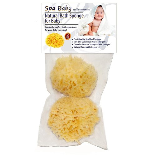 Spa Baby Absorbent Natural Bath Sponge Spa Destinations. Ultra Soft Premium Sea Wool Sponge, Biodegradable, Bath Accessories Baby and Kids, Infant Bath. Two (2) Pack 3-4 inch for Moms