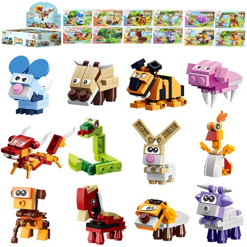 Jellydog Toy Party Favors for Kids Goodie Bags,12PCS Mini Building Blocks Animal, Building Sets Stem Toys, Assorted Building Blocks Sets for Birthday Party Gift,Goodie Bags, Prize,Cake Topper