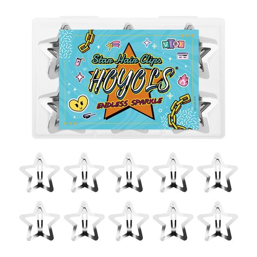 Hoyols 50 Pcs Silver Star Clips, 1.22" Snap Clips for Thick Thin Hair, 2000s Y2K Rave Festiaval Hair Styling Accessories Star Barrettes for Girls Teen Women (1.22" 50 Pcs)