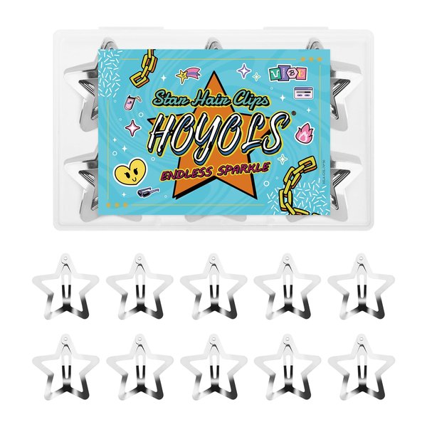 Hoyols 50 Pcs Silver Star Clips, 1.22" Snap Clips for Thick Thin Hair, 2000s Y2K Rave Festiaval Hair Styling Accessories Star Barrettes for Girls Teen Women (1.22" 50 Pcs)