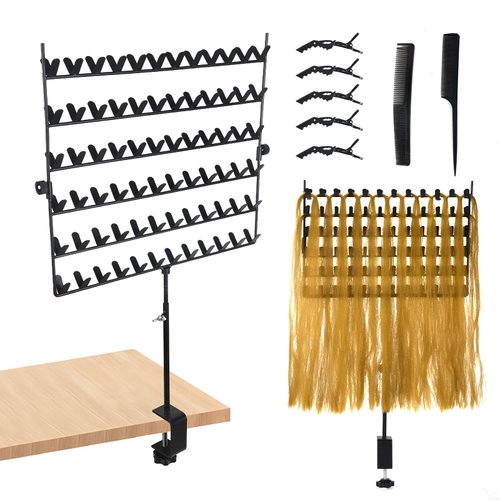 Braiding Hair Rack Desktop,Height Adjustable Metal Hair Extension Holder，144 Pegs Braiding Rack Stand for Hair，360° Rotation Hair Braiding Rack, for Braiding Hair Separator Stand Display Stand(black)