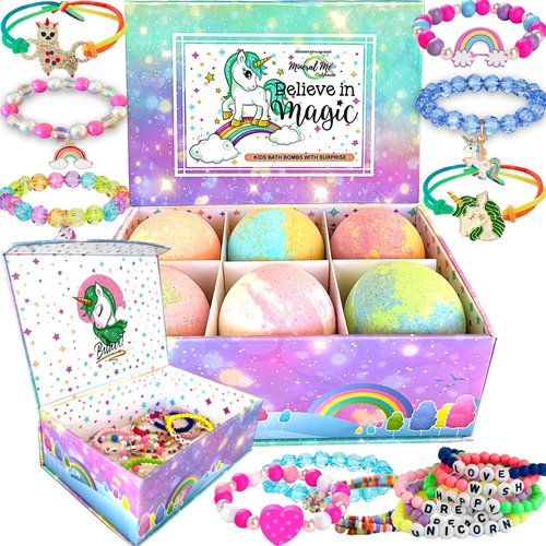 Unicorn Bath Bombs for Girls with Jewelry Inside & Jewelry Box for Kids - Organic, Skin Moisturizing, Natural Bubble Bath Bombs for Kids with Surprise Toy Inside, Birthday, Christmas Gift for Girls