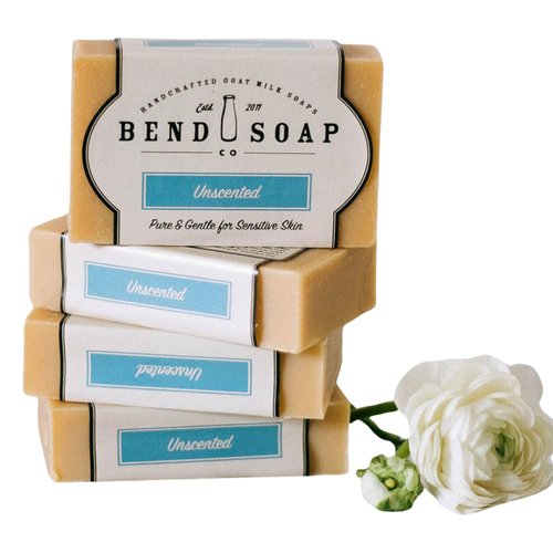 Bend Soap Company All Natural Goat Milk Soap - Paraben and GMO Free - Handmade in USA - Soothe Cracked Skin, Relax and Exfoliate - Overall Dry Skin Relief (Unscented, 4 Pack of 4.5oz)…