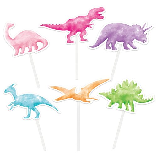 WERNNSAI 36 Pcs Watercolor Dinosaur Party Cupcake Toppers - Pink Dinosaur Birthday Party Decorations Girls Kids Dino Cake Decorations Paper Cake Toppers Picks Dinosaur Theme Birthday Party Supplies