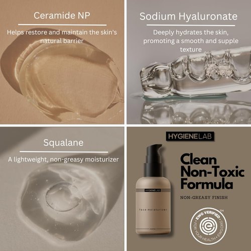 HygieneLab Men's Face Moisturizer, EWG Verified, Unscented, Suitable for All Skin Types, Non Greasy, Long Lasting Hydrating Formula, 1.7 fl oz