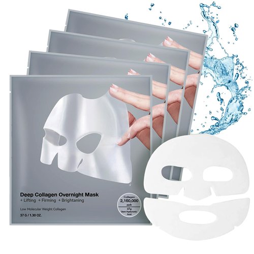 Ueseinl 4 PACK Deep Collagen Overnight Mask, Bio-collagen Face Hydrogel Mask Korean Skincare Facial sheet masks for lifting, firming, and Elasticity Improvement (Collagen Mask)