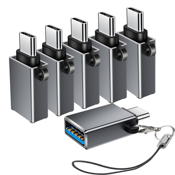 BaseNew USB C to USB Adapter 6 Pack,USBC to USB Adapter,USB A to USB C Adapter,USB to USBC Adapter,USB-C to USB Adapter,C to USB Adapter for MacBook Pro/Air,iPad Pro and More(Grey)