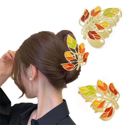 Fall Hair Clips Metal Maple Leaf Hair Claw Clips 1Pcs Thanksgiving Claw Clip Hair Accessories Gift Exquisite Design Autumn Maple Leaf Colored Hair Clips for Women Girls Thick Thin Hair Hair