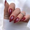 Red Glitter Press on Nails Almond Shaped Sparkle Medium Almond Nails Press on Acrylic Nails Reusable Fake Nails for Women, Glue on Nails Medium Length with Bling Glam Designs Stiletto False Nails