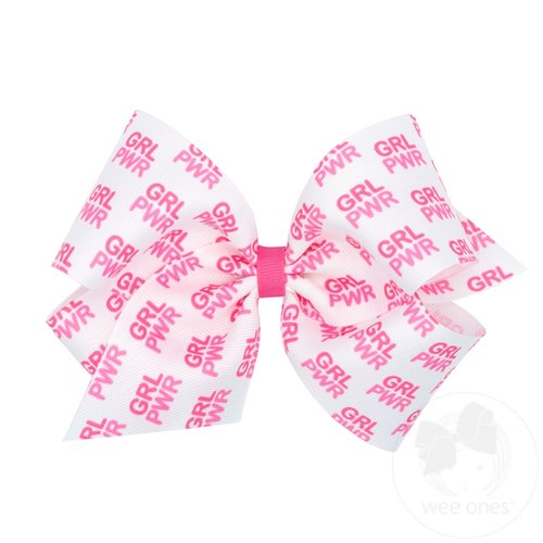 Wee Ones Girls' Think Pink! Breast Cancer Awareness Grosgrain Hair Bow, Girl Power Print, Size King