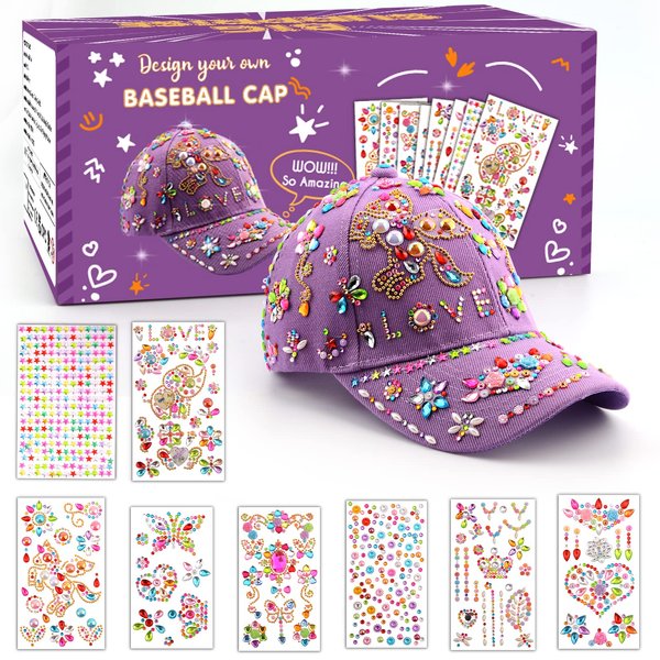 Valentines Day Gifts for Kids 4 5 6 7 8 9 10 12 Years Old-Decorate Your Own Baseball Cap with Cute Stickers, Arts & Crafts for Girls Ages 6-12, Easter Gifts & Back to School Supplies for Girls