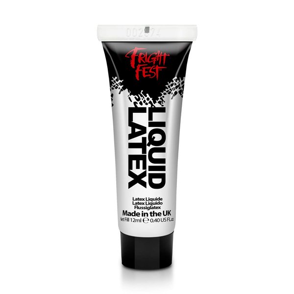 Liquid Latex by Fright Fest - 12ml sfx makeup great with fake blood stage blood scar wax, spirit gum and face paint to create amazing halloween makeup create zombie skin safe latex