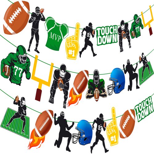 Football Party Banner Football Player Cutout Banners Football Theme Birthday Party Decorations 3Pcs Football Game Party Banner for Football Touch Down Baby Shower Supplies