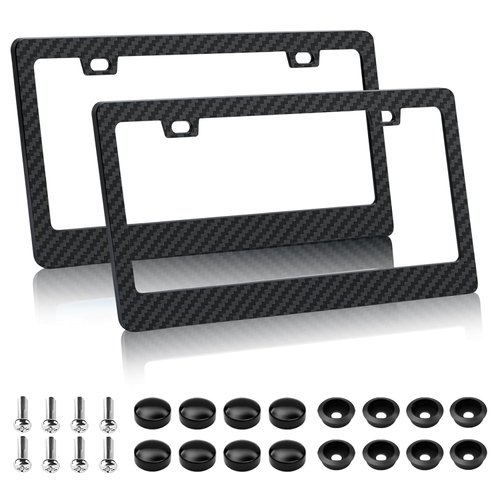 EWBN Carbon Fiber License Plate Frame,2 Pack Black License Plate Frames with Screws & Caps,Classic Carbon Fiber Design Car Black License Plate Holders Fits All Standard US Plates