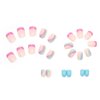 IMSOHOT Square Press on Nails Short French Tips Fake Nails Pink Blue Acrylic False Nails with Rainbow Designs Full Cover Glossy Glue on Nails for Women and Gilrs 24Pcs