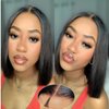 Keytac Bob Wig Human Hair Glueless Wear and Go Pre Plucked Pre Cut Straight Short Bob lace front Wigs for Women 5x5 Hd Lace Closure Bob Wig Brazilian Virgin Hair 180% Density Natural Black 12 Inch