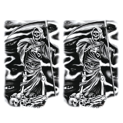 Oottati 2 Sheets Waterproof Arm Temporary Tattoo Stickers Death Skeleton Skull Grim Reaper God Sickle Eye
