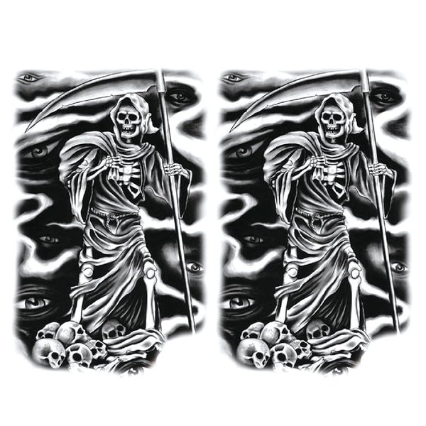 Oottati 2 Sheets Waterproof Arm Temporary Tattoo Stickers Death Skeleton Skull Grim Reaper God Sickle Eye