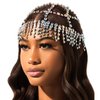 NAISKA 1920s Mesh Rhinestone Headband Cap Silver Tassel Crystal Head Chain Wedding Brides Headpieces Vintage Prom Costume Halloween Style Hair Accessories Jewelry for Women and Girls