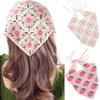 Acenail Headbands for Women Flower Crochet Bandanas Headband Strawberry Hair Bandana Tie Back Knit Head Scarf with Earrings Boho Head Wraps Fashion Hair Accessories for Women 2Pcs (Flower)