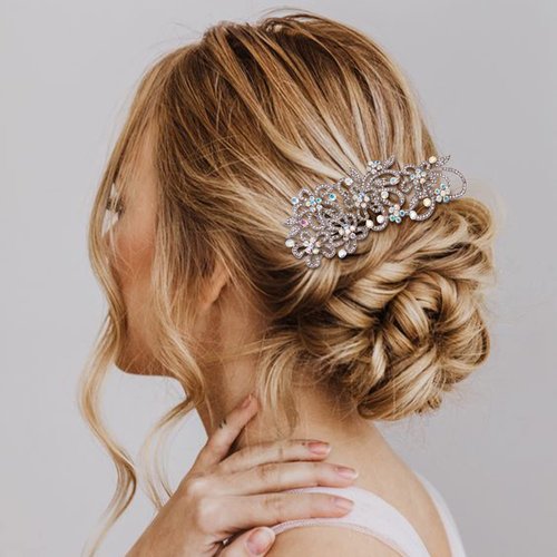 EVER FAITH Austrian Crystal Clear AB Wedding Silver-Tone Hair Comb