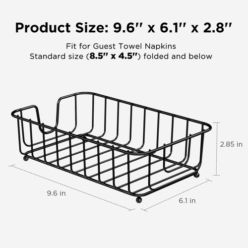GMFINE Napkin Holder for Bathroom, Metal Guest Towel Napkin Holder Tray for Bathroom, Disposable Paper Hand Towel Holder for Bathroom, 9.4" x 5.5" x 2.2" Inside Size (Black)