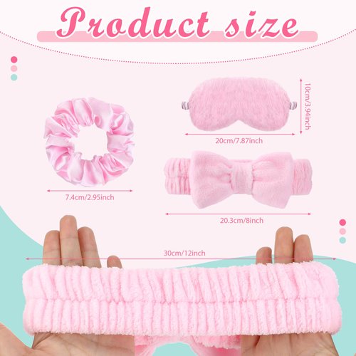 18 Pieces Sleepover Party Supplies for Women, Included 6 Pieces Spa Headband 6 Pieces Sleep Eye Mask 6 Pieces Hair Scrunchies, Essential Sleepover Party Favors for Spa Birthday Bachelorette Slumber