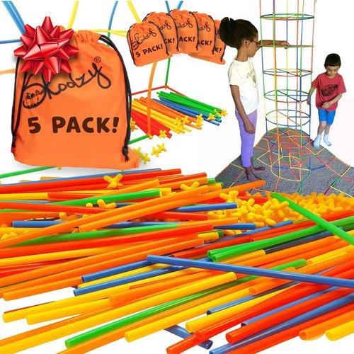 Skoolzy Straw Constructor STEM Building Toys 200+ Piece Set - Durable Interlocking Plastic Educational Toys for Toddlers to Develop Fine Motor Skills Engineering Learning Building Blocks - 5 Pack