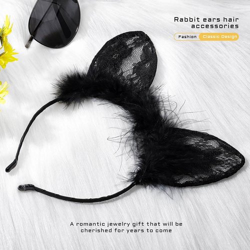 CLOACE Cat Ears Headband Black Lace Feather Cat Ear Hair Hoop Halloween Cosplay Cat Costume Hair Accessories for women