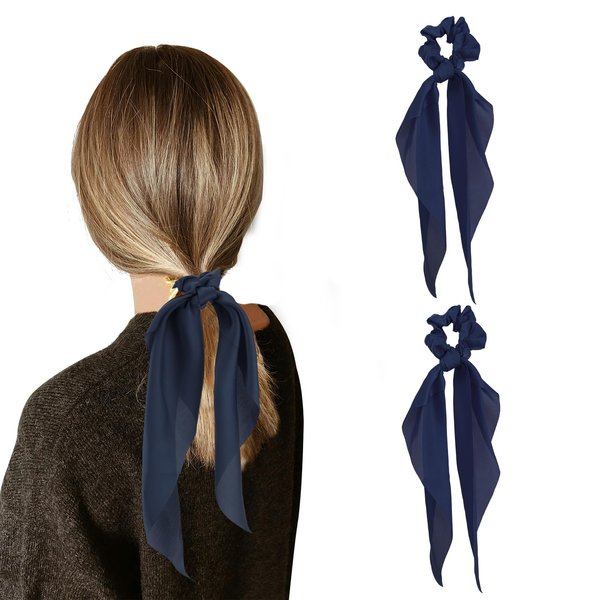 Scrunchies, Blue Scrunchies, Silk Scrunchies, Blue Hair Bow, Scrunchies for Women, Hair Scarf Scrunchie, Hair Scrunchies, Satin Scrunchies, Silk Hair Ties, Bow Scrunchie, Silk Ponytail Holders, 2pcs