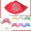 Foilswirl 120 Pcs New Years Eve Party Supplies 2025 Happy New Year Cone Hats Glitter Headband Tiara Beaded Necklace Tassel Squawkers Curled Squawkers(Red, Green, Gold, Blue, Purple, Silver)