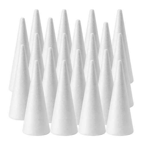 20-Pack Craft Foam Cones (2.9X7.9in), White Polystyrene Cone Shaped Foam, Foam Tree Cones, for Arts and Crafts, Christmas, School, Wedding, Birthday, DIY Home Craft Project.