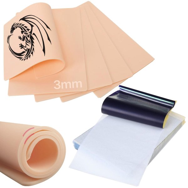 20pcs Tattoo Practice Skins Kit 3mm Fake Skin - Usiriy 5pcs Tattoo Skin 6x8" Thick Synthetic Skins and 15pcs Tattoo Transfer Paper Tattoo Stencil Paper Tattoo Practice Kit for Artists and Beginners